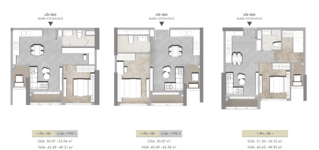 Layout căn 1 phòng ngủ