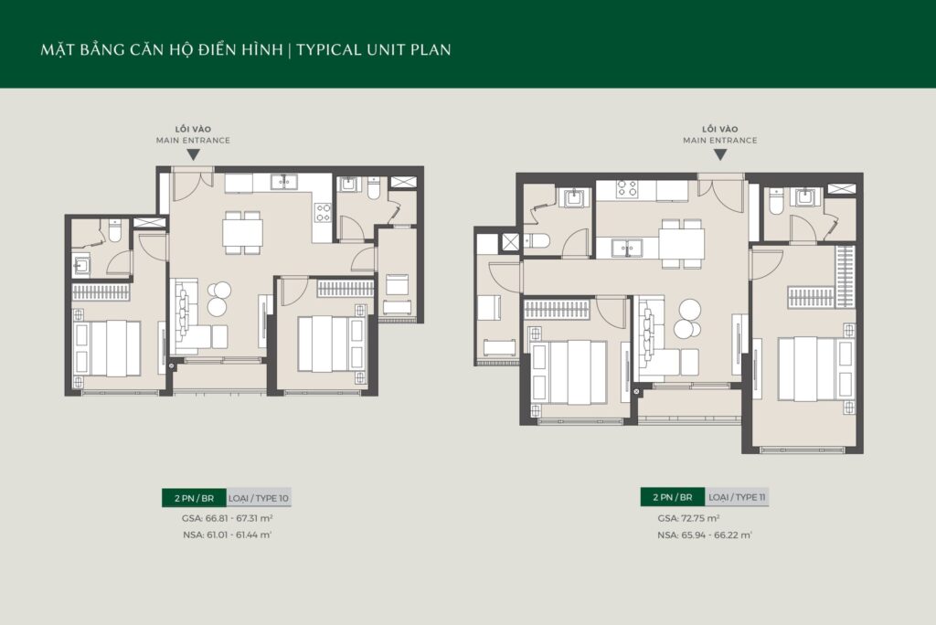 Layout căn hộ 2 phòng ngủ tại Lumiere Boulevard