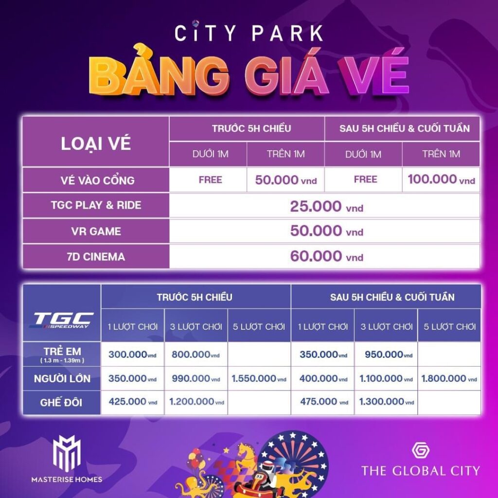 Bảng giá vé công viên City Park The Global City